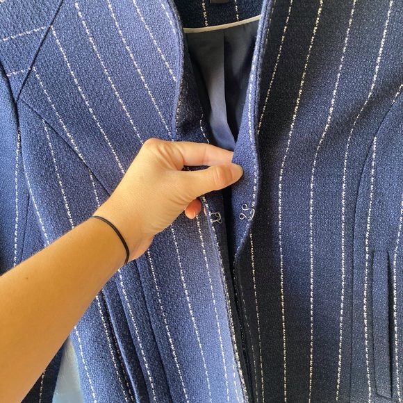 Banana Republic Blue Pinstripe Blazer, Fringe Hems - Picture 6 of 9